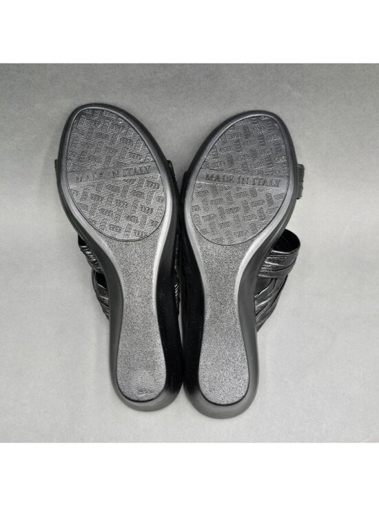 Italian Shoemakers Aleena Black Wedge Sandals Size 7 M Rhinestone Detail Slide - Picture 7 of 8